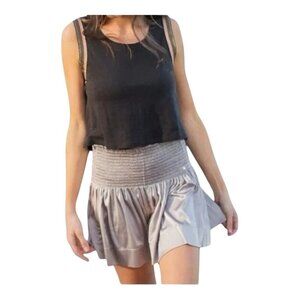 Natural Life Daisy Pull On Smocked Waist Skort L/XL Taupe Fairy Festival NWT